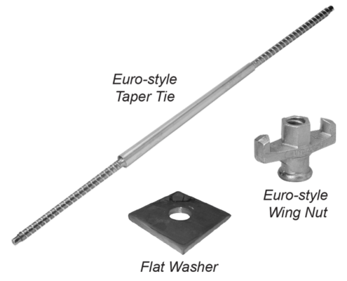Heavy Concrete Forming Accessories - Euro Threaded Taper Ties, Plate Washes, Wing Nuts