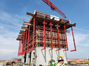 High-rise cores quickly take shape with the SureBuilt Self-Riser Core climbing formwork system