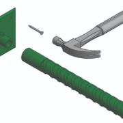 Positioning dowels with lumber edge forms is easy with the plastic Dowel Sleeve and Nailing Plate.